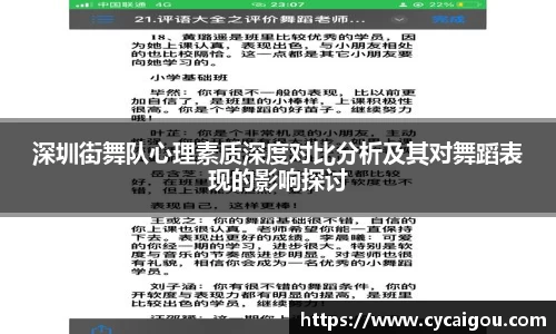 深圳街舞队心理素质深度对比分析及其对舞蹈表现的影响探讨