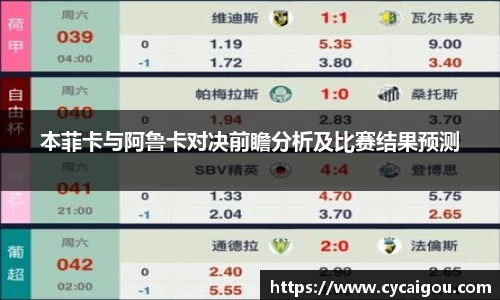 本菲卡与阿鲁卡对决前瞻分析及比赛结果预测